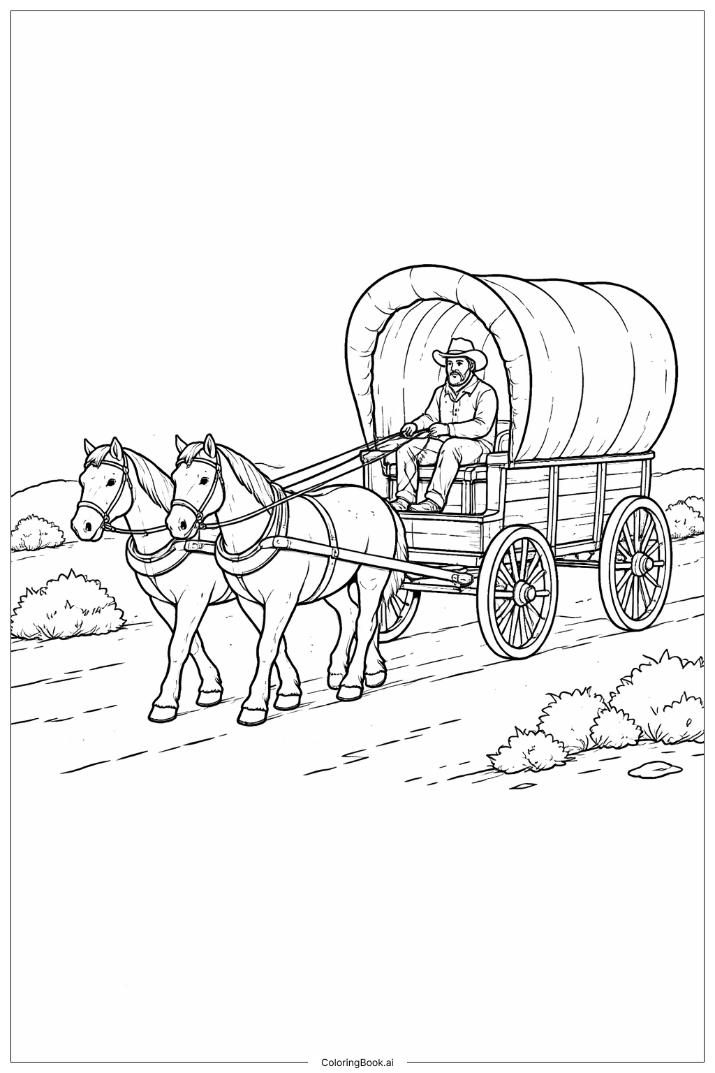 서양 말이 끄는 마차 색칠공부 페이지