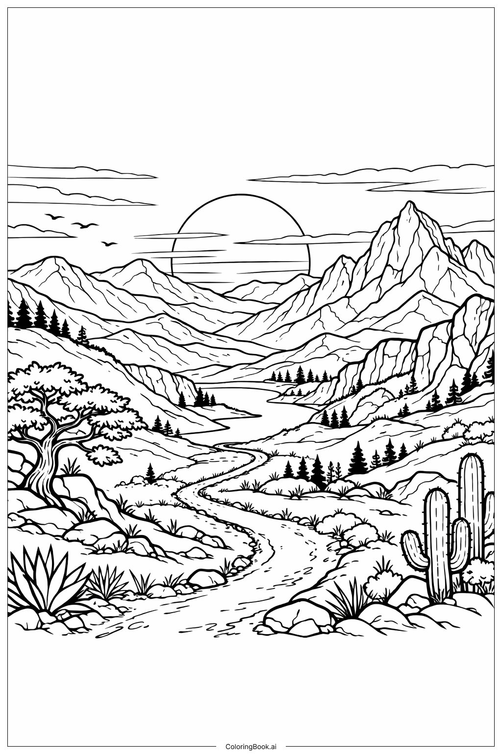  Trang tô màu Hoàng hôn dãy núi phía Tây 