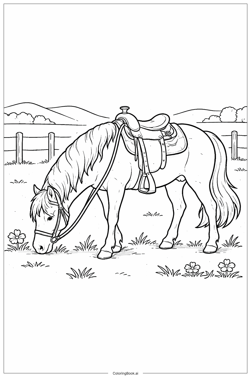 Page de coloriage Poney western pâturant