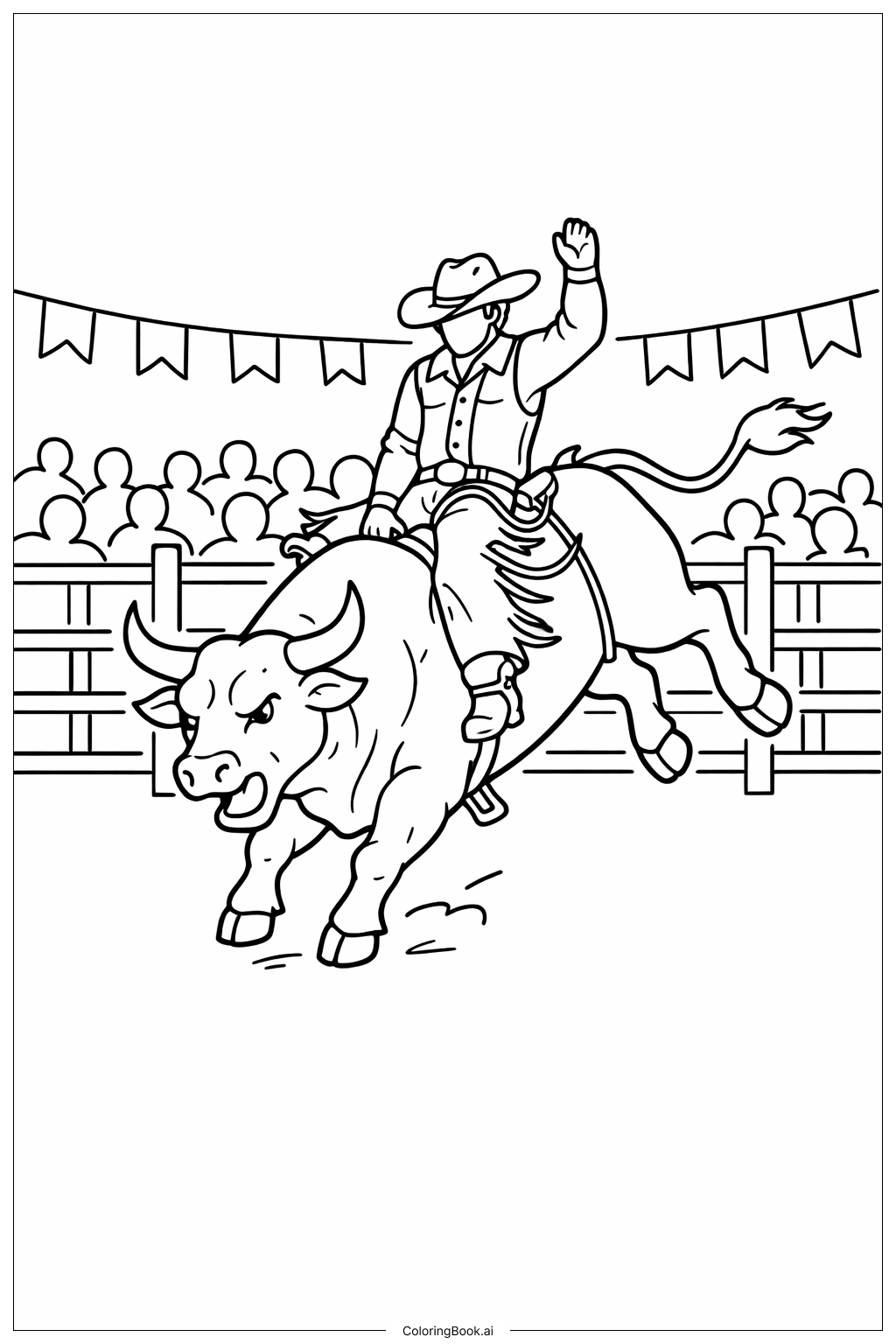  Western Rodeo Bull Rider Coloring Page 