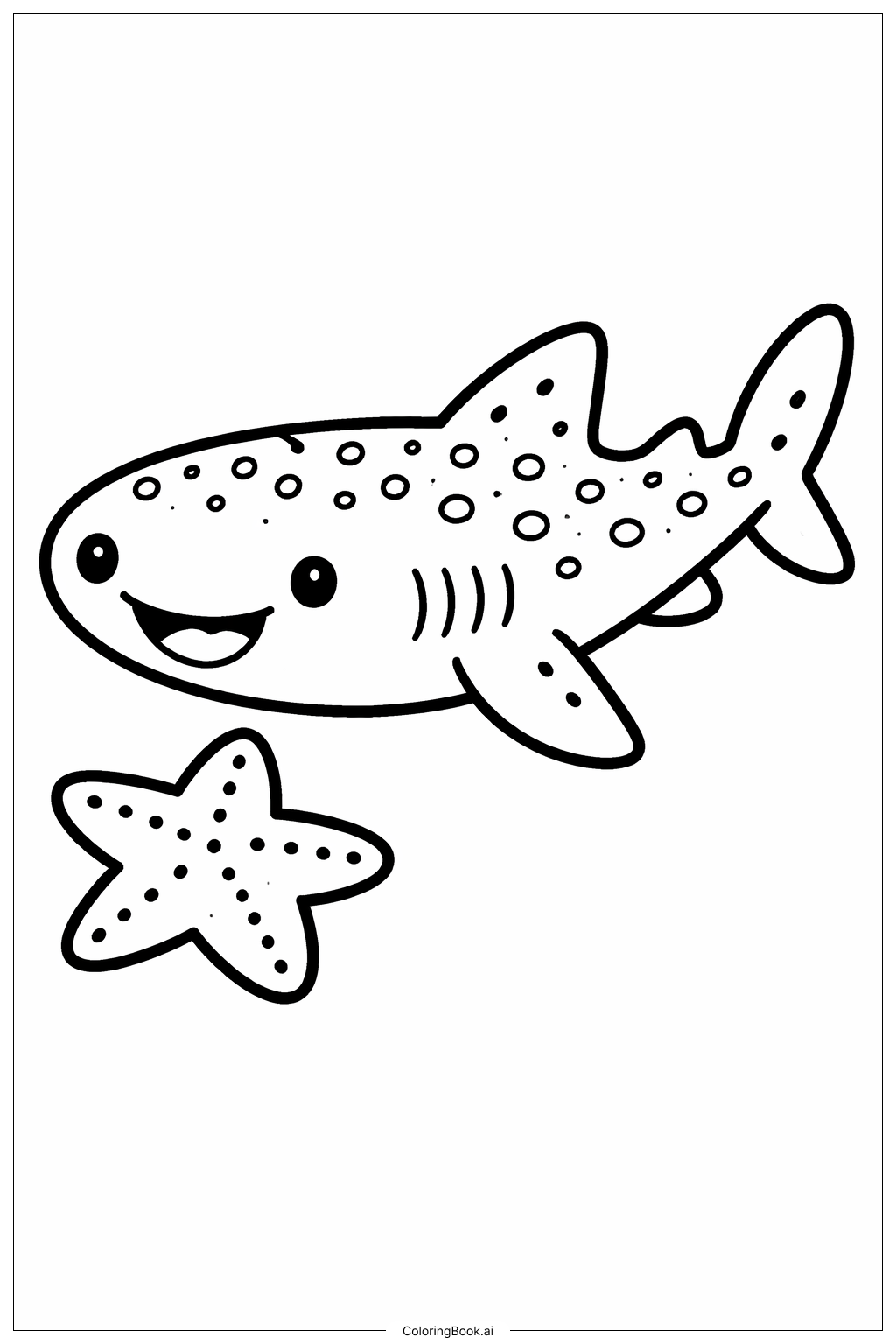  Whale Shark With Starfish Coloring Page 