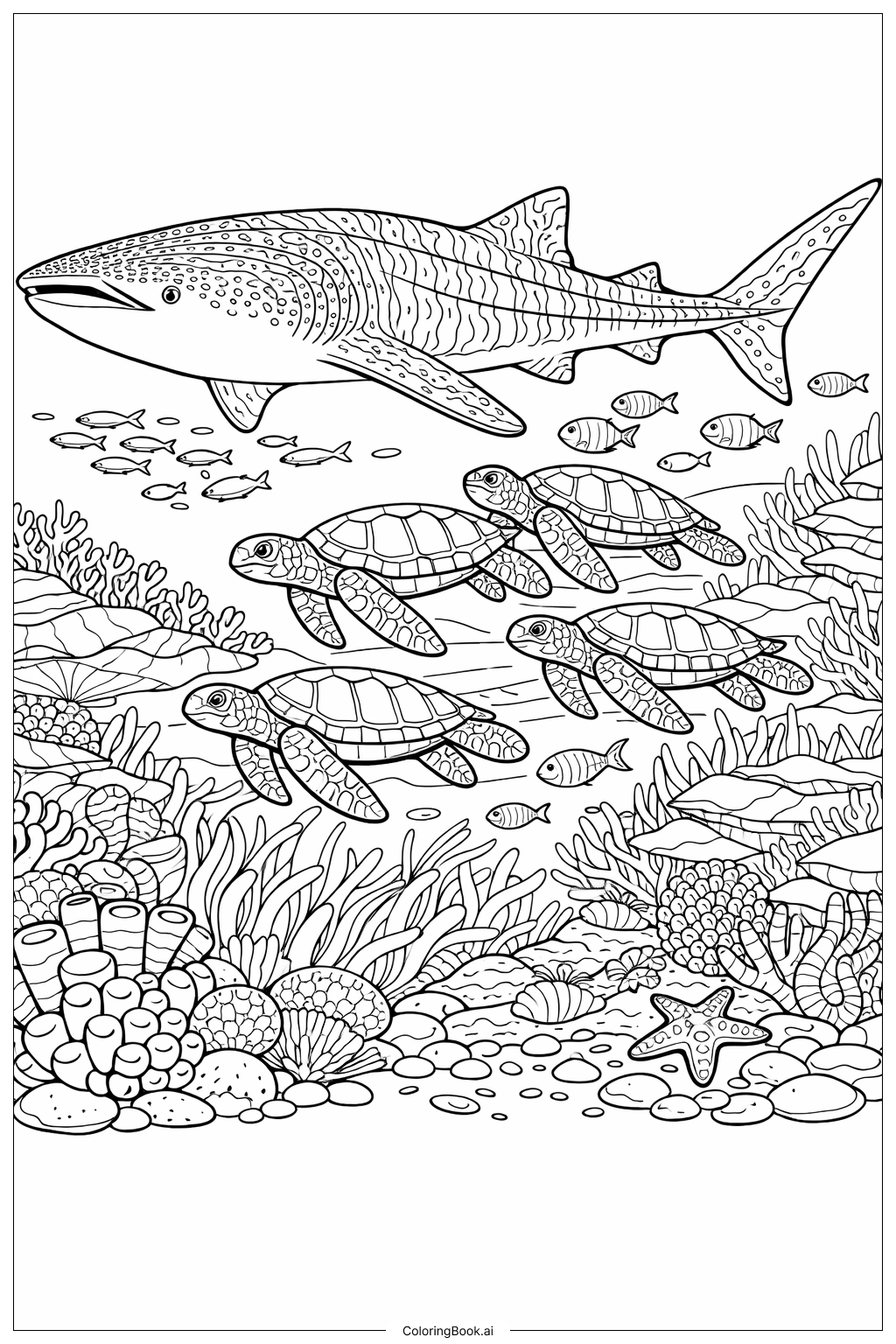  Whale Shark With Turtle Caravan Coloring Page 