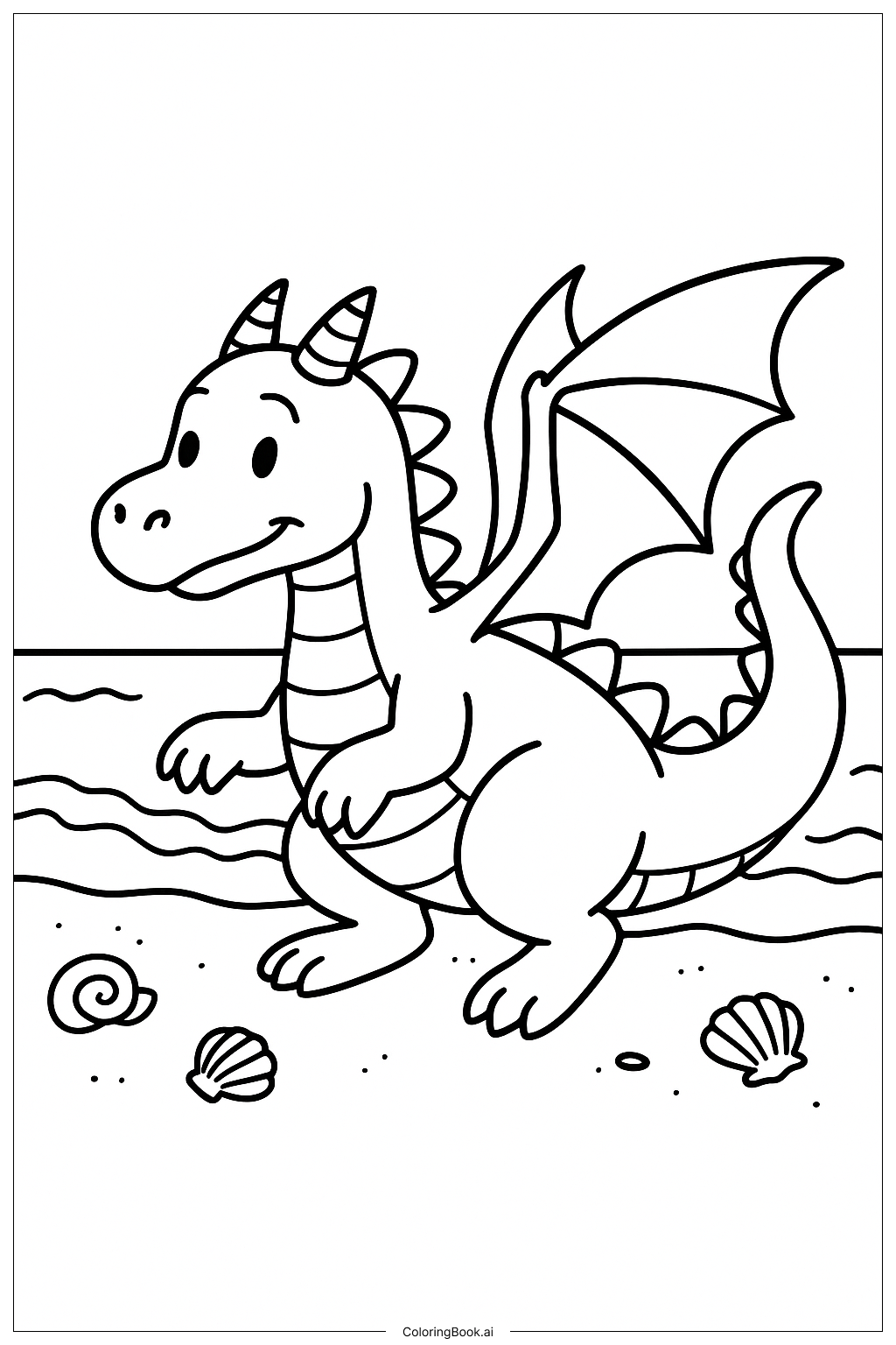  Página para colorear de Dragón de Wings Of Fire aterrizando en la playa 