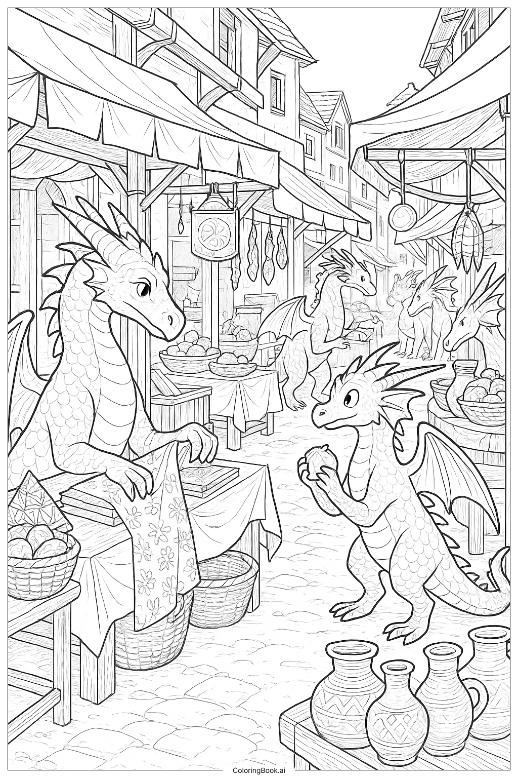 Wings Of Fire Dragon Market Street Scene Coloring Page