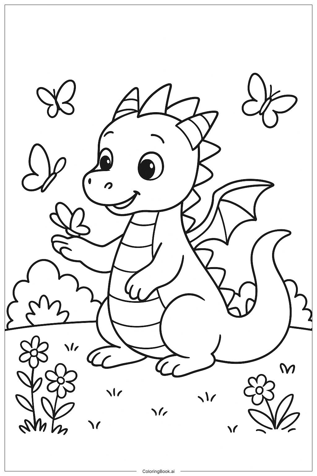  Página para colorear de Dragón de Wings of Fire jugando con mariposas 