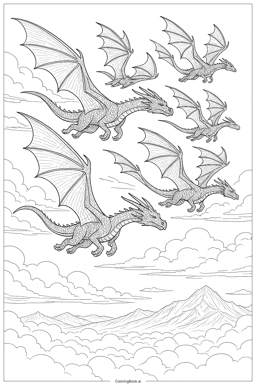 Página para colorir de Asas de Fogo Frota Aérea de Dragões