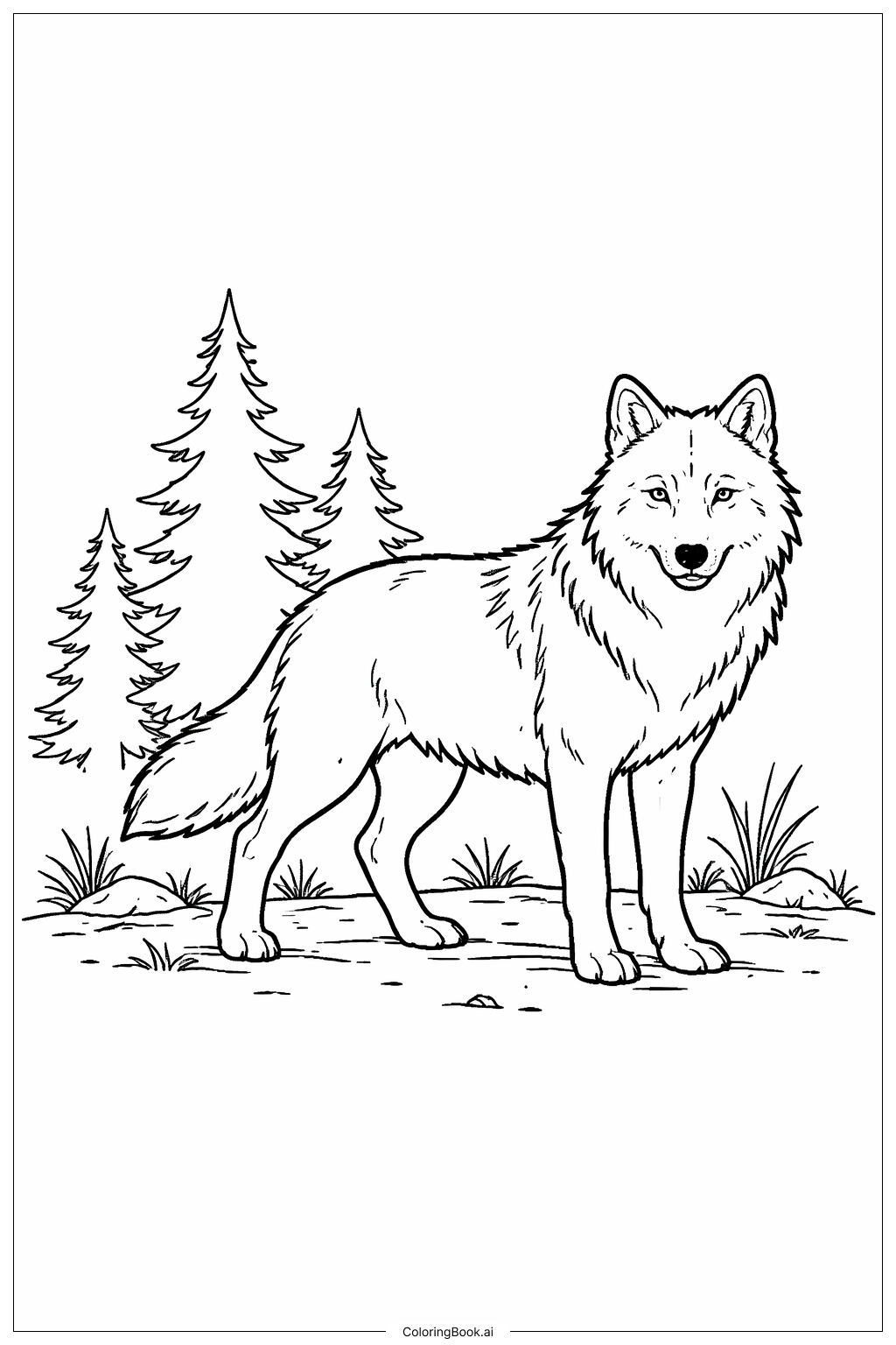  Wolves By Pine Trees Coloring Page 