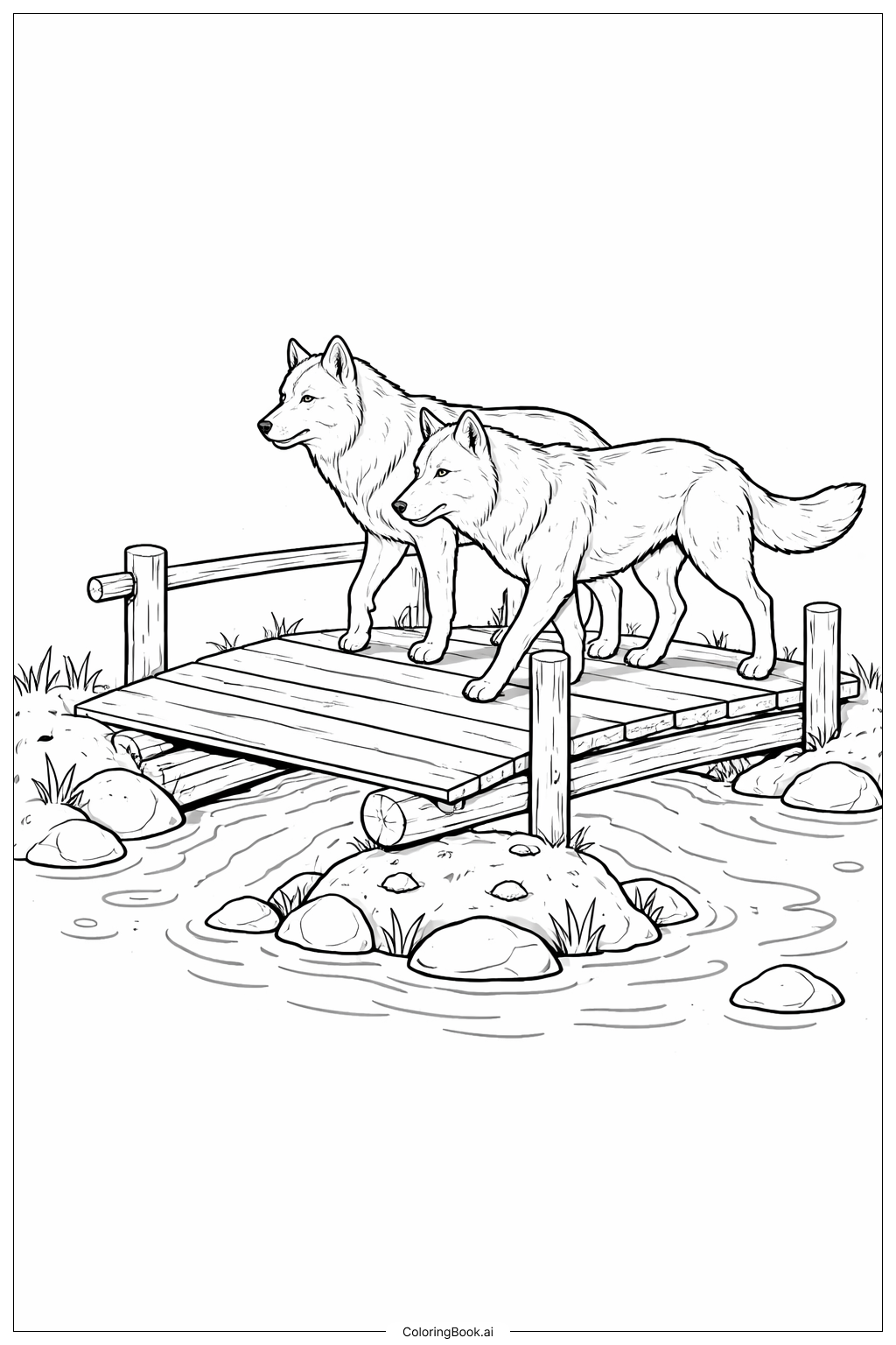  Wolves Crossing Bridge Coloring Page 
