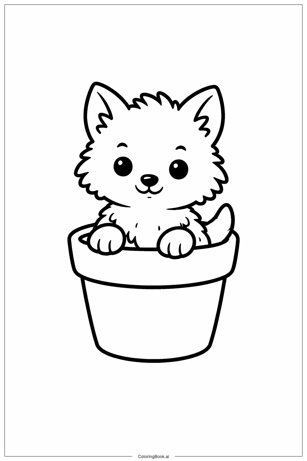  Wolves Cub In Flower Pot Coloring Page 