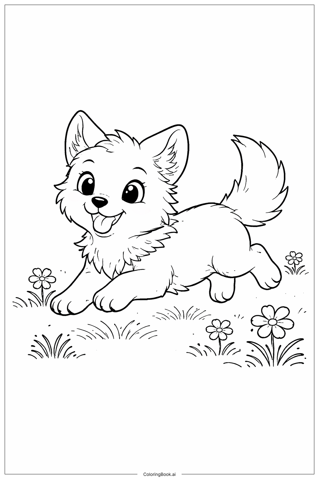 Wolves Cub In Meadow Coloring Page
