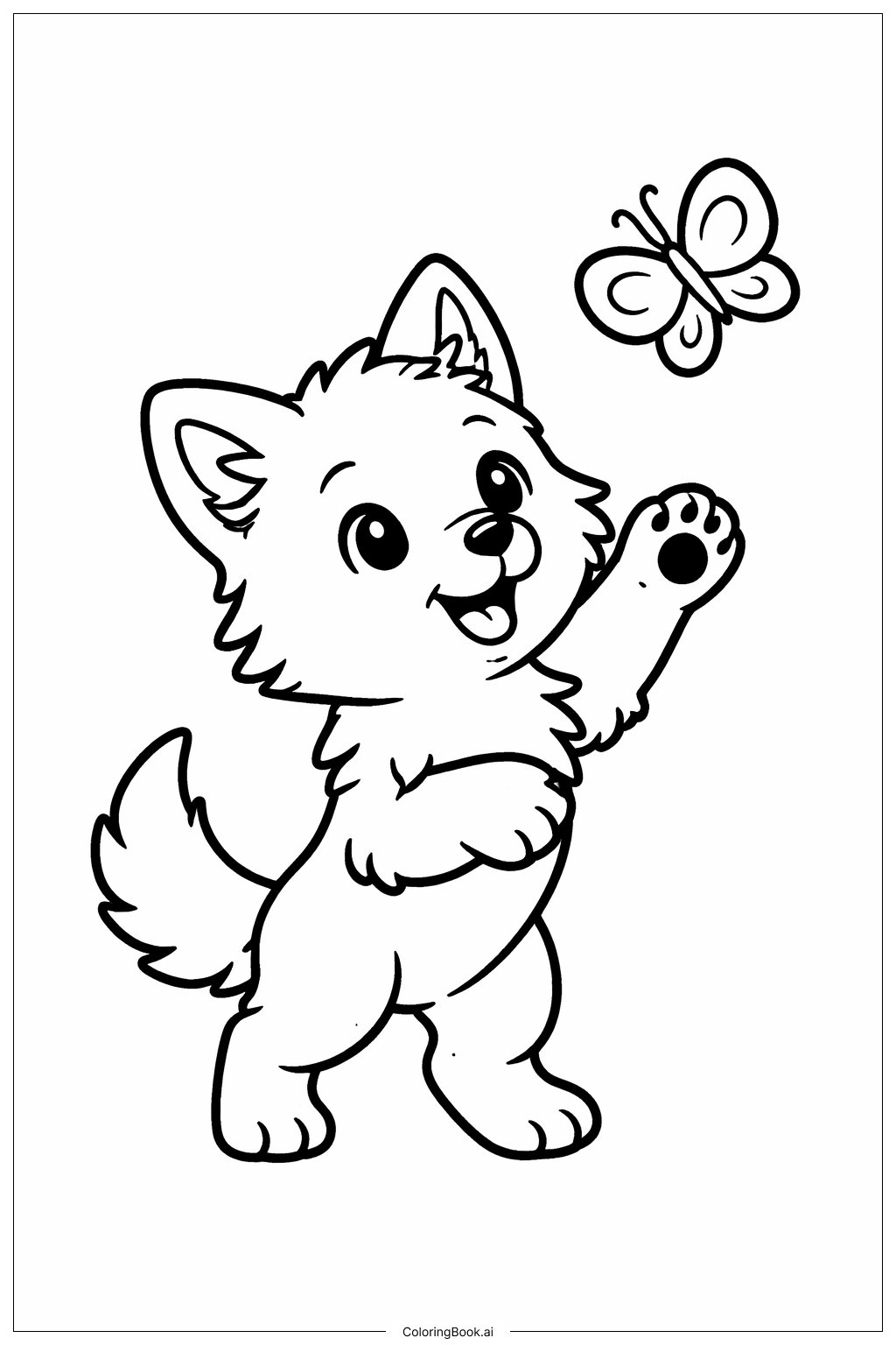  나비와 함께 노는 늑대 새끼 색칠공부 페이지 