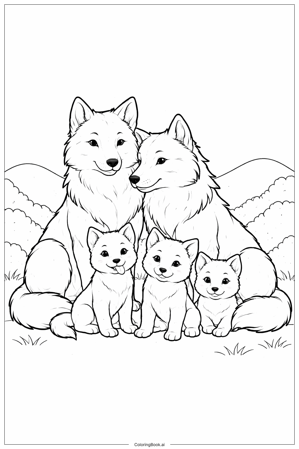 늑대 가족 초상화 색칠공부 페이지