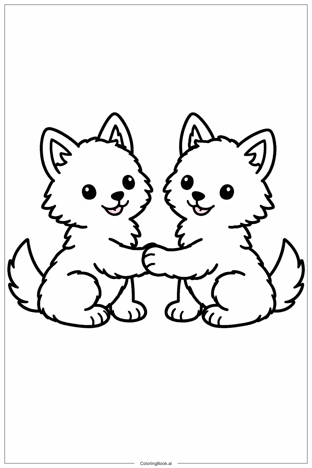  Wolves Holding Paw Coloring Page 
