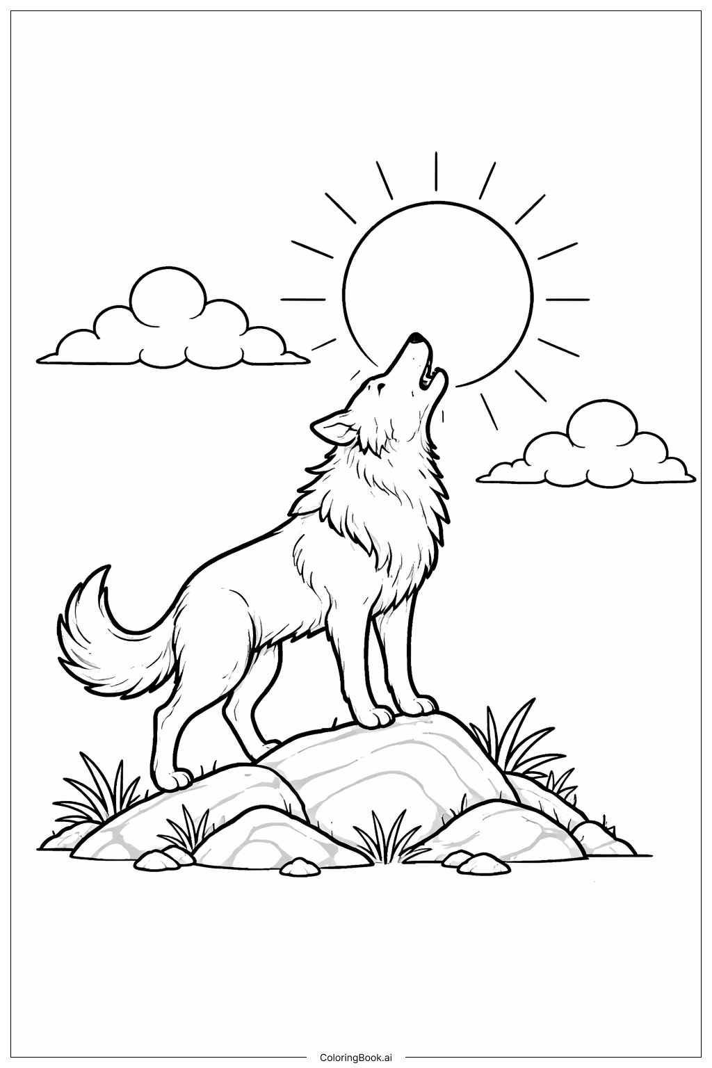  夕阳下狼群的嚎叫填色页 