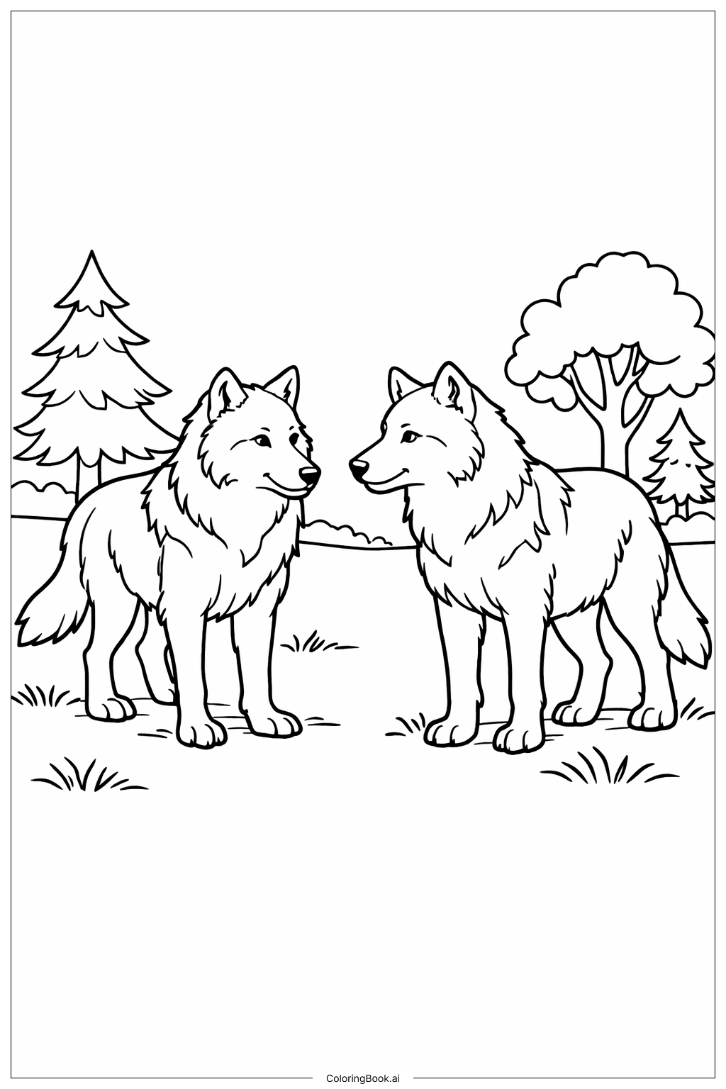  숲 속 공터의 늑대들 색칠공부 페이지 