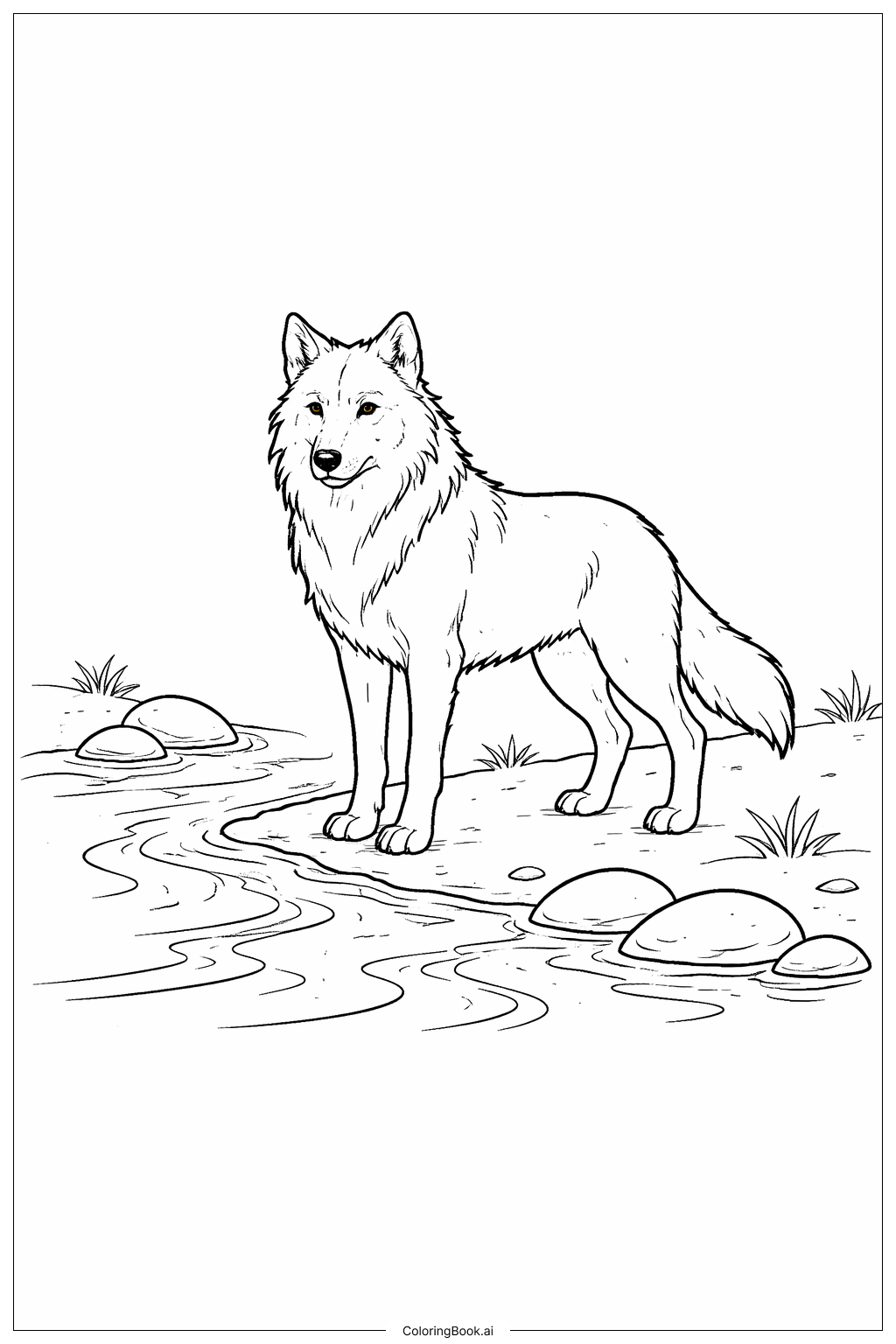 강가를 바라보는 늑대들 색칠공부 페이지