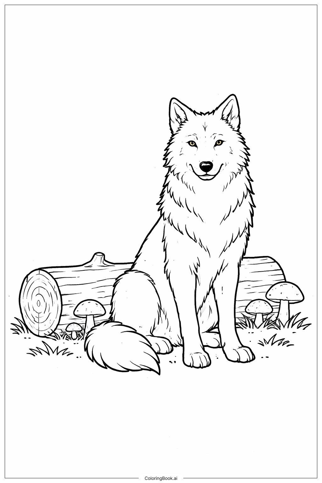  Wolves Near Log Coloring Page 
