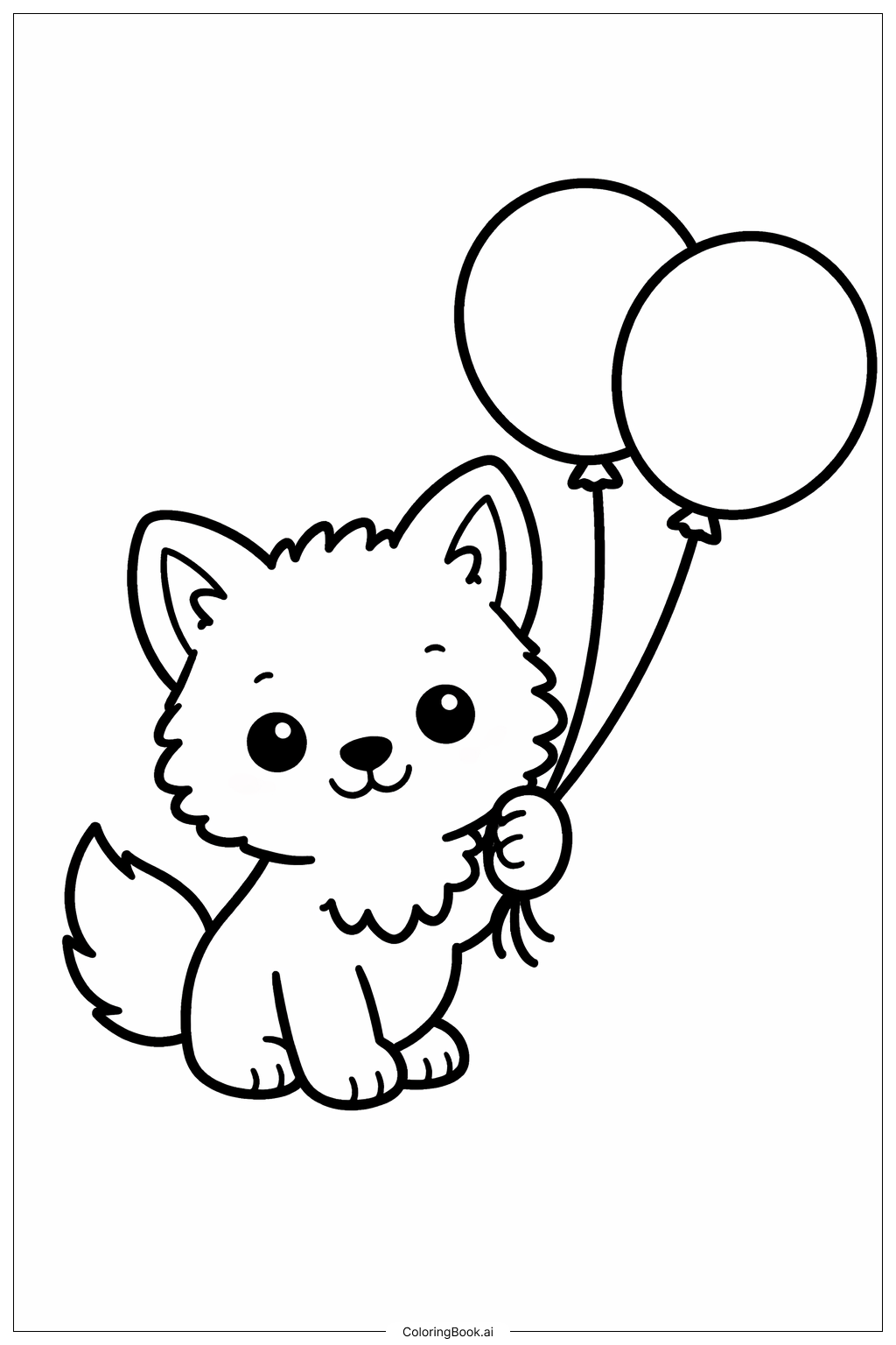  풍선과 함께 있는 늑대 새끼 색칠공부 페이지 
