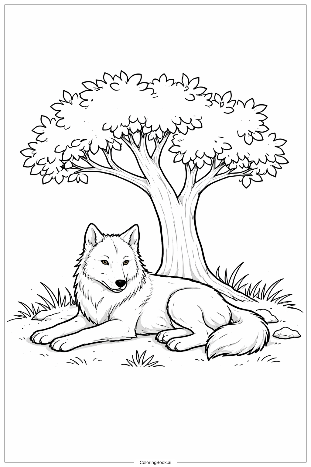  Wolves Resting Under Tree Coloring Page 