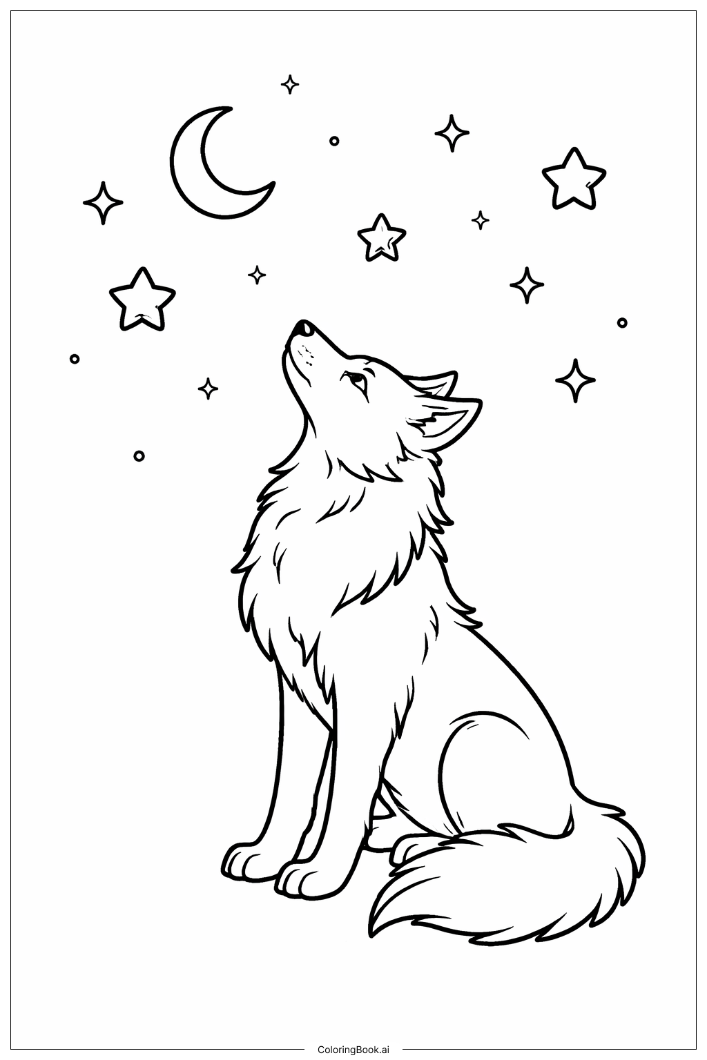  Wolves Under Stars Coloring Page 