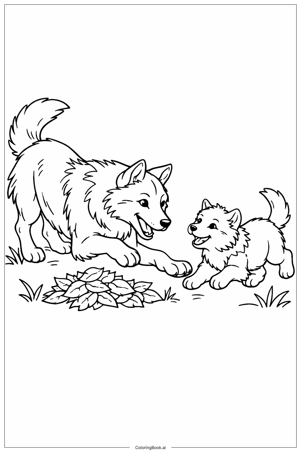 Wolves With Cub Playtime Coloring Page 