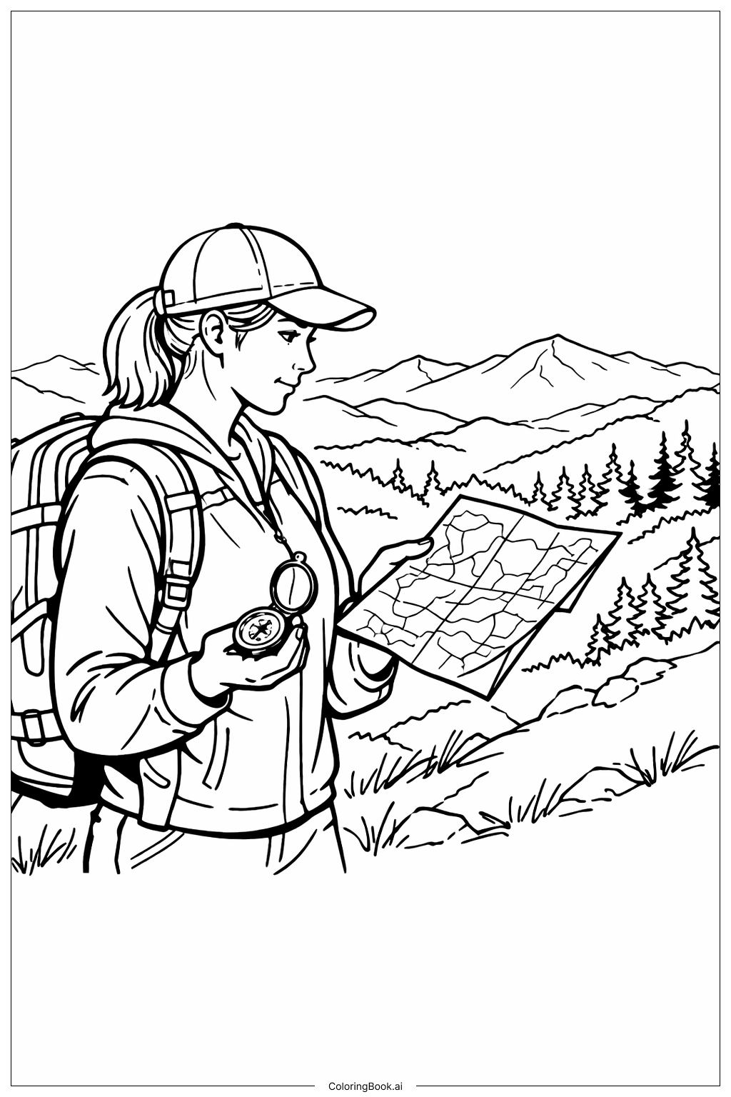  Woman Adventurer With Map Coloring Page 