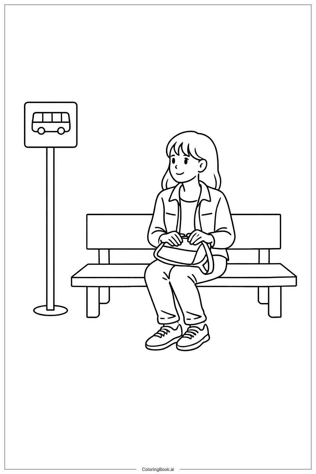  Woman At Bus Stop Coloring Page 