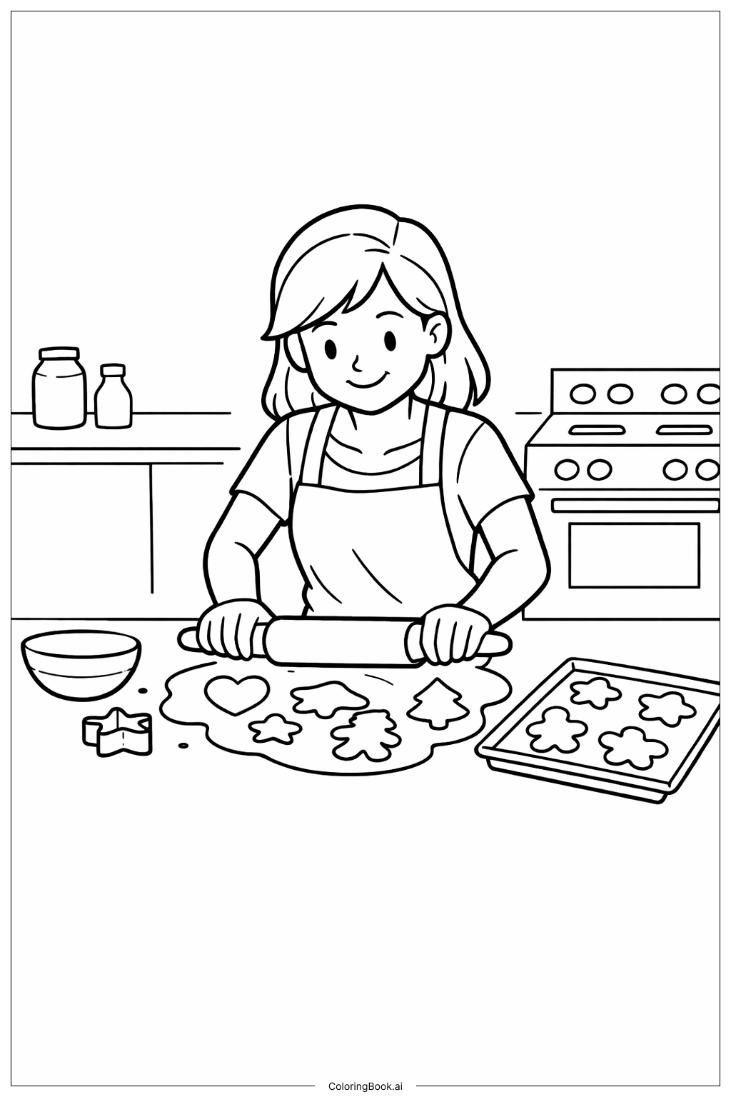  Página para colorear de Mujer horneando galletas 