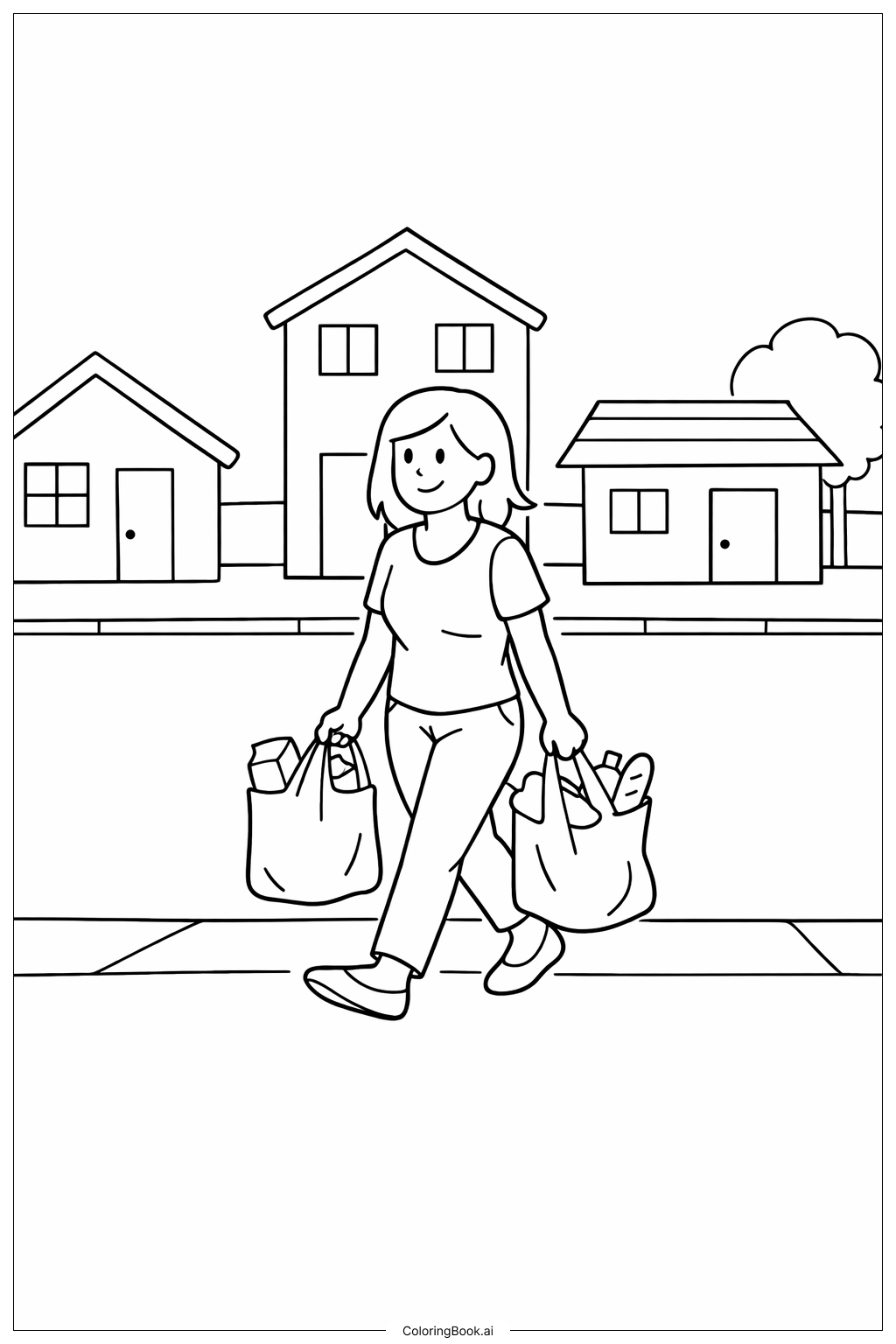 Woman Carrying Groceries Coloring Page
