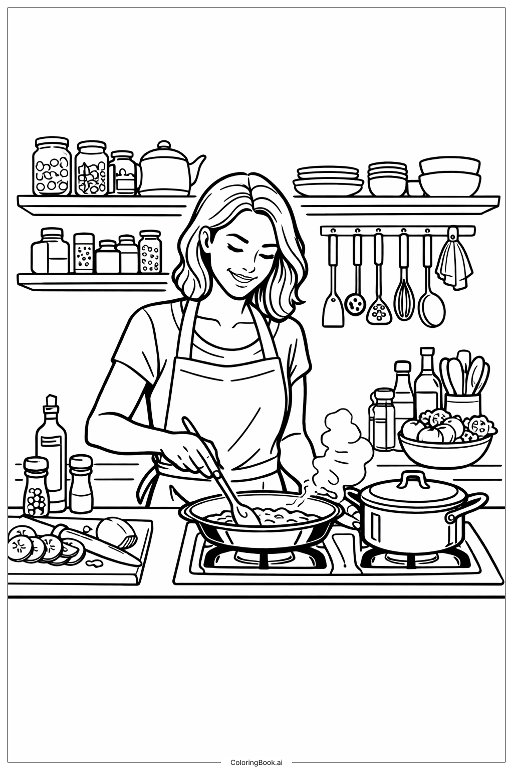 Woman Chef Preparing Meal Coloring Page