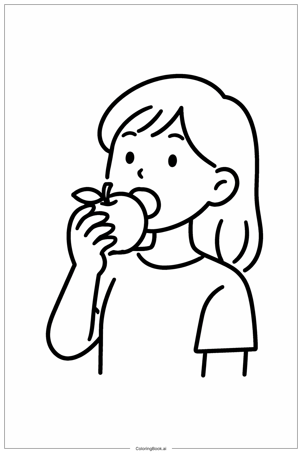 Woman Eating Apple Coloring Page