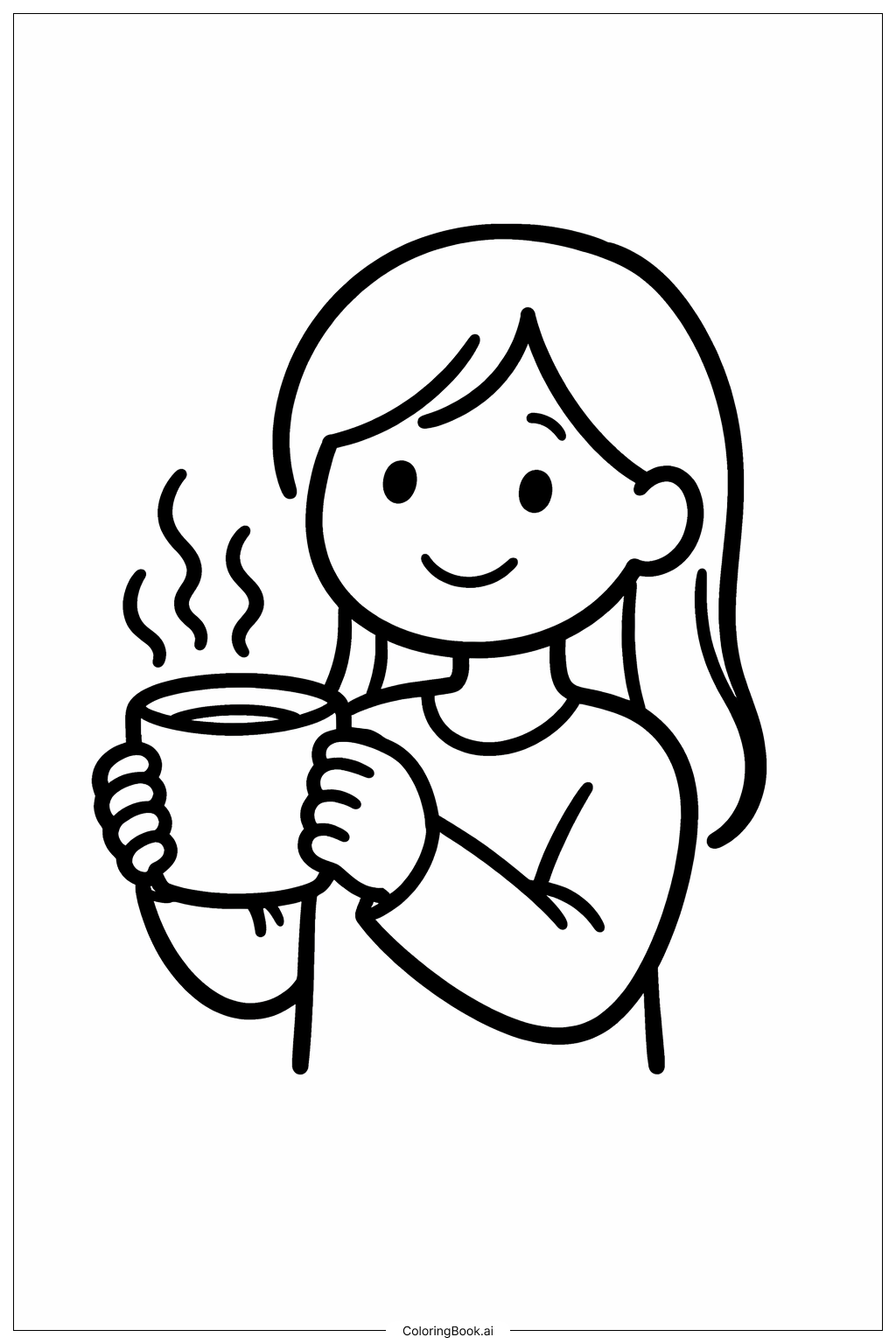  Frau hält Tasse Ausmalseite 