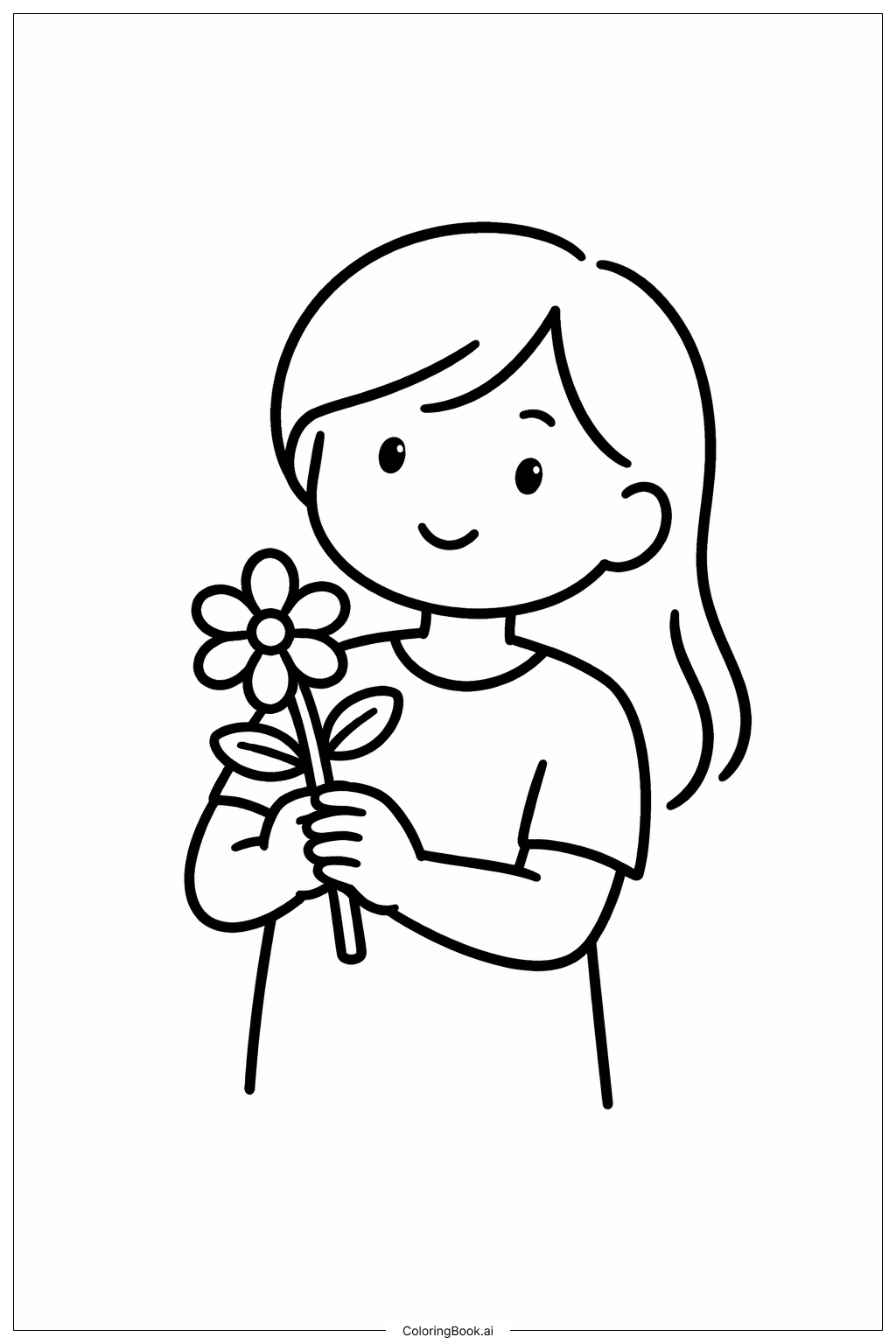  Page de coloriage Femme tenant une fleur 