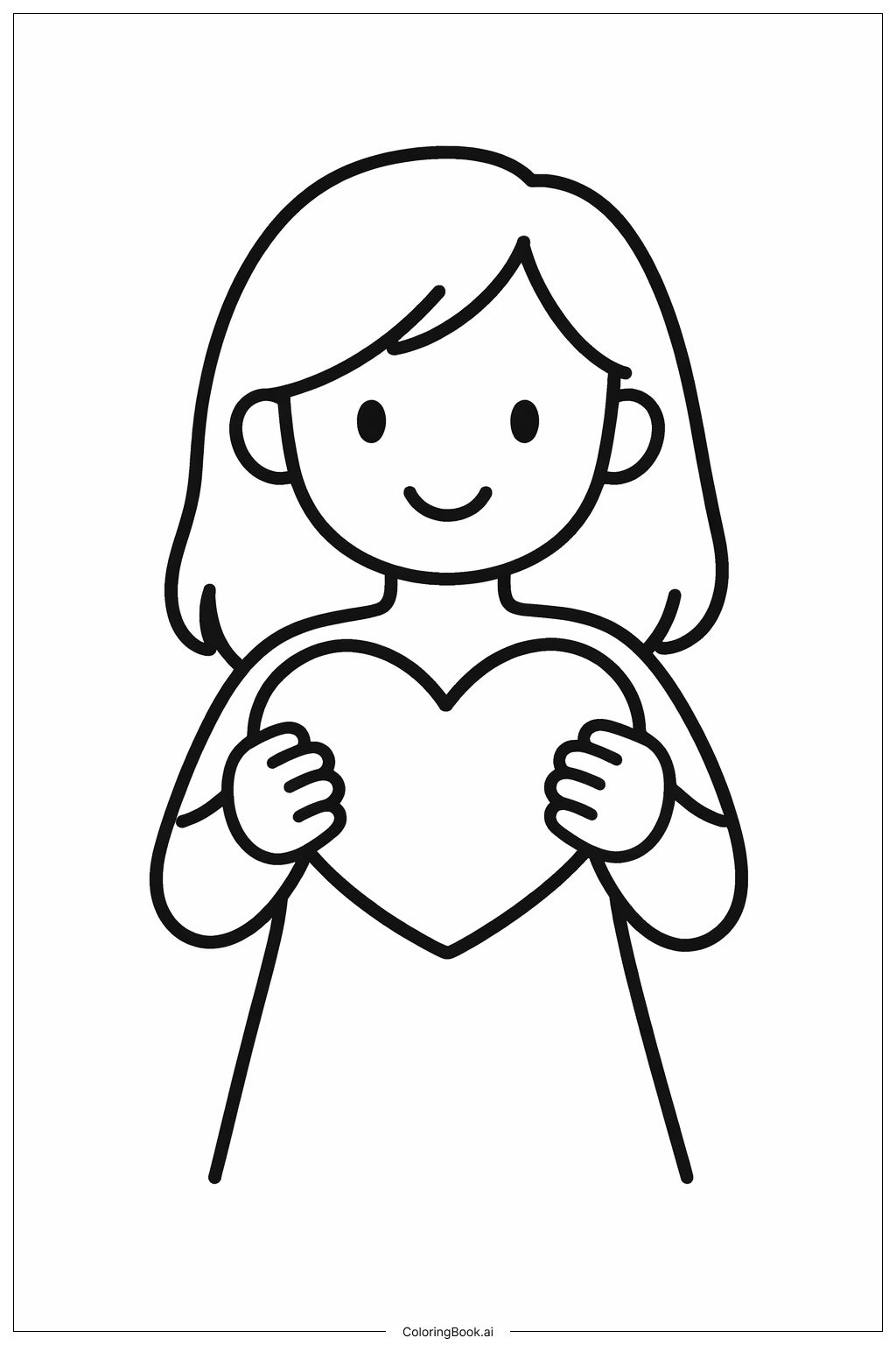 Woman Holding Heart Coloring Page