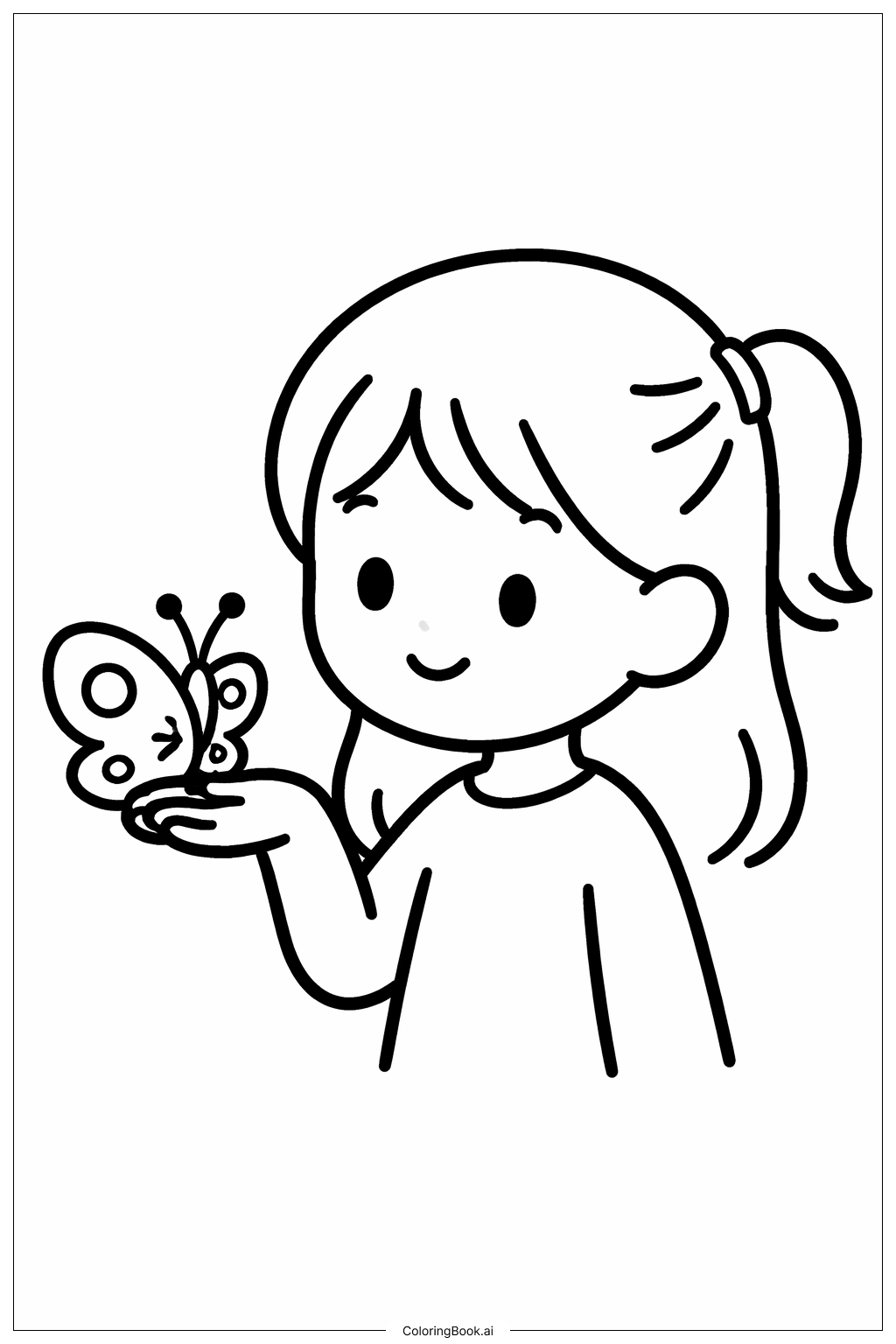 Woman Looking At Butterfly Coloring Page