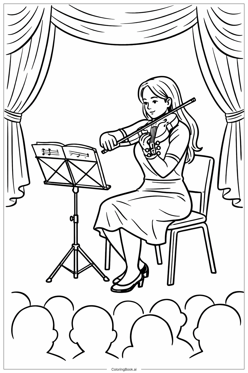 Página para colorir de Mulher Músico Tocando Violino 