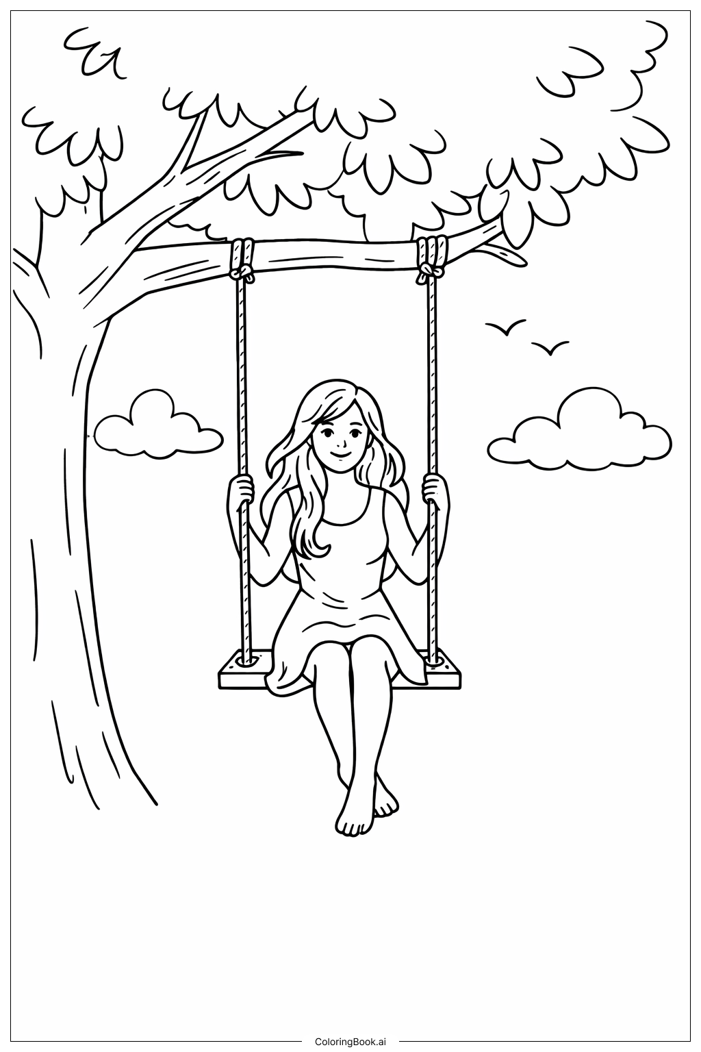  Woman On Swing Coloring Page 