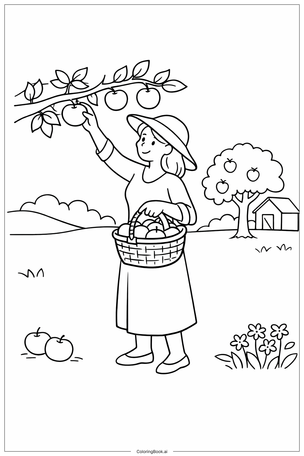  Woman Picking Apples Coloring Page 