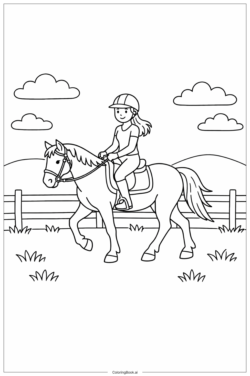 Woman Riding Horse Coloring Page
