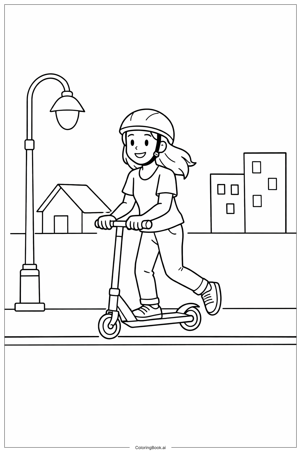  Página para colorear de Mujer montando un scooter 