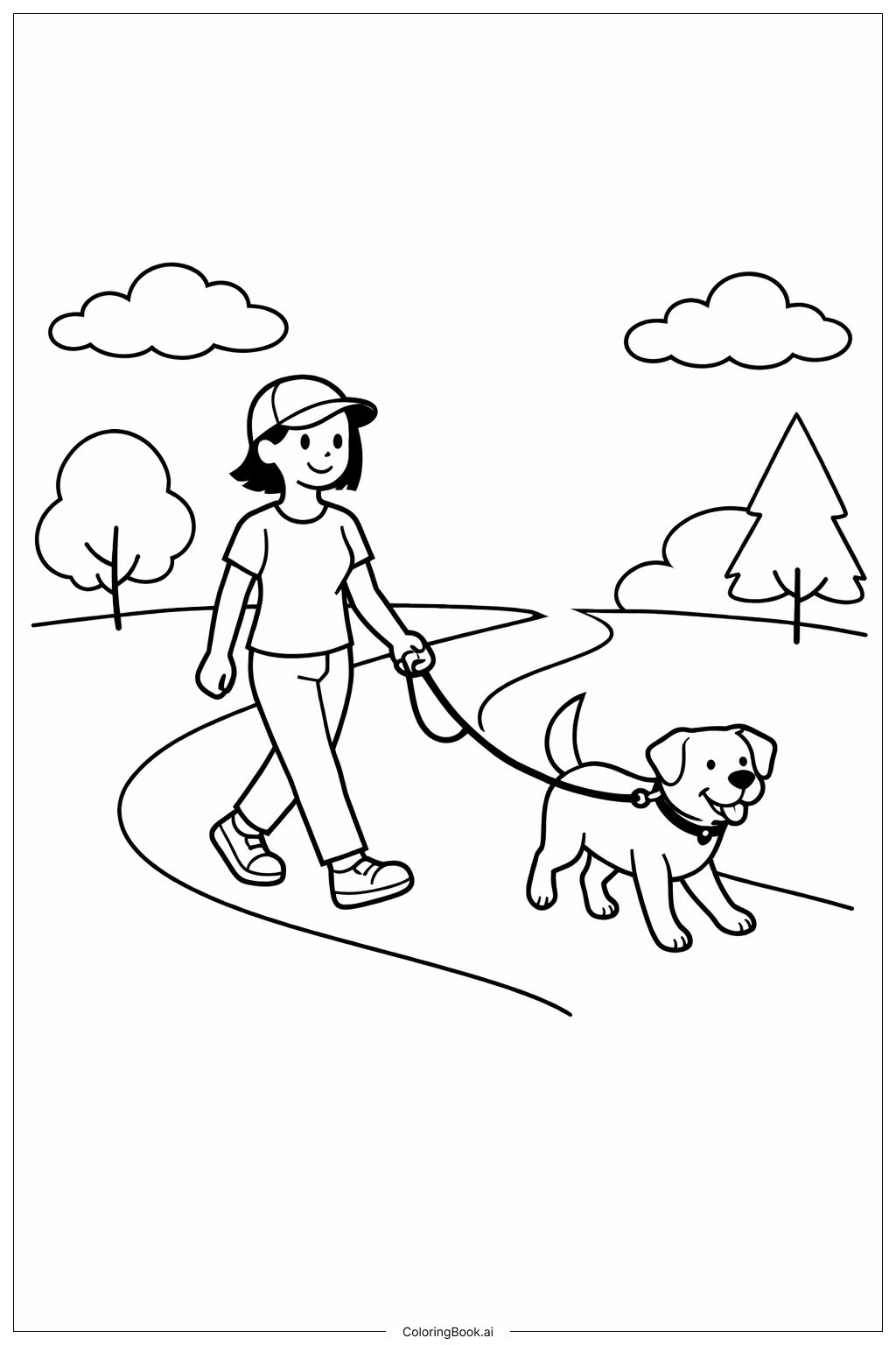 Woman Walking Dog Coloring Page