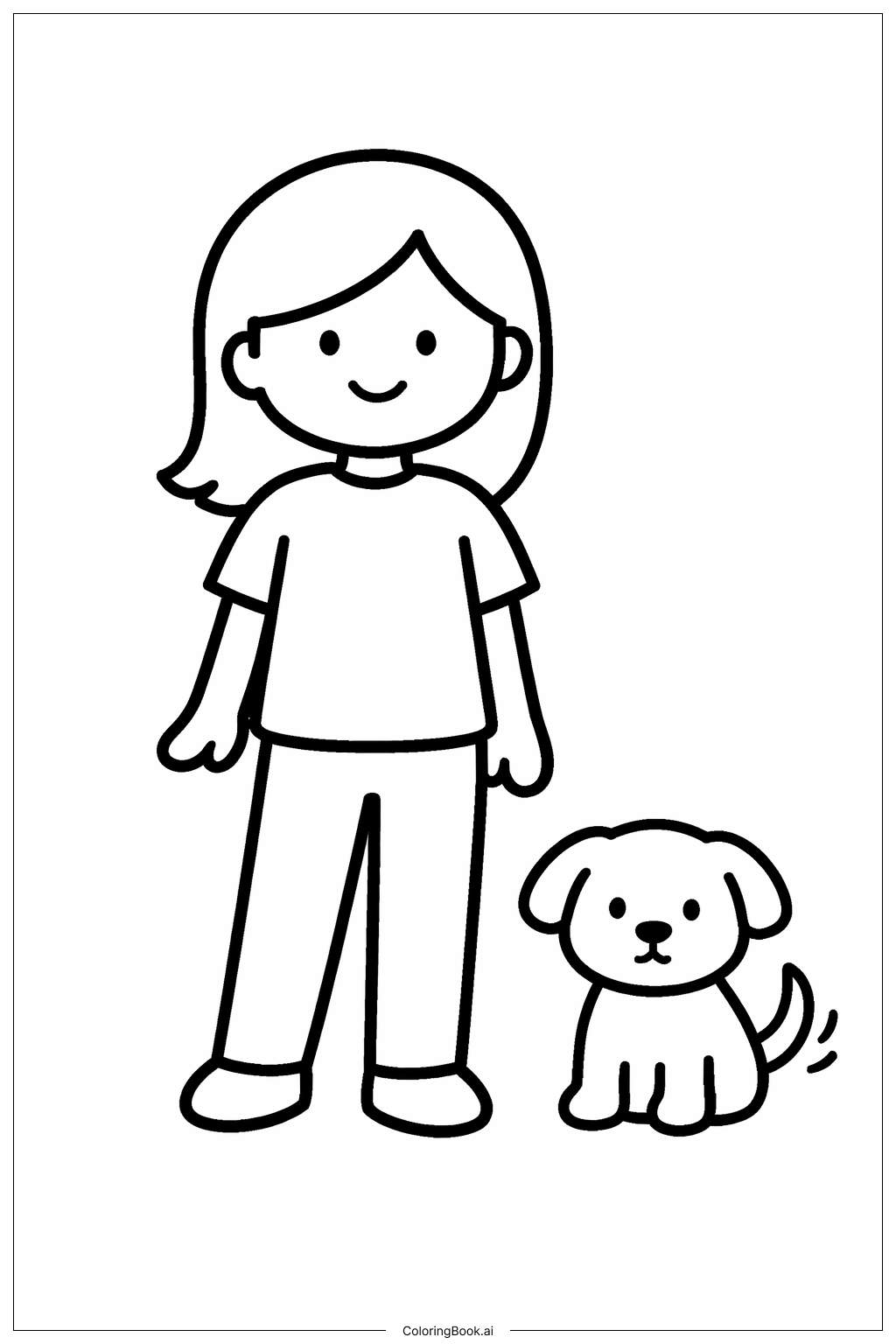 Woman With Dog Coloring Page