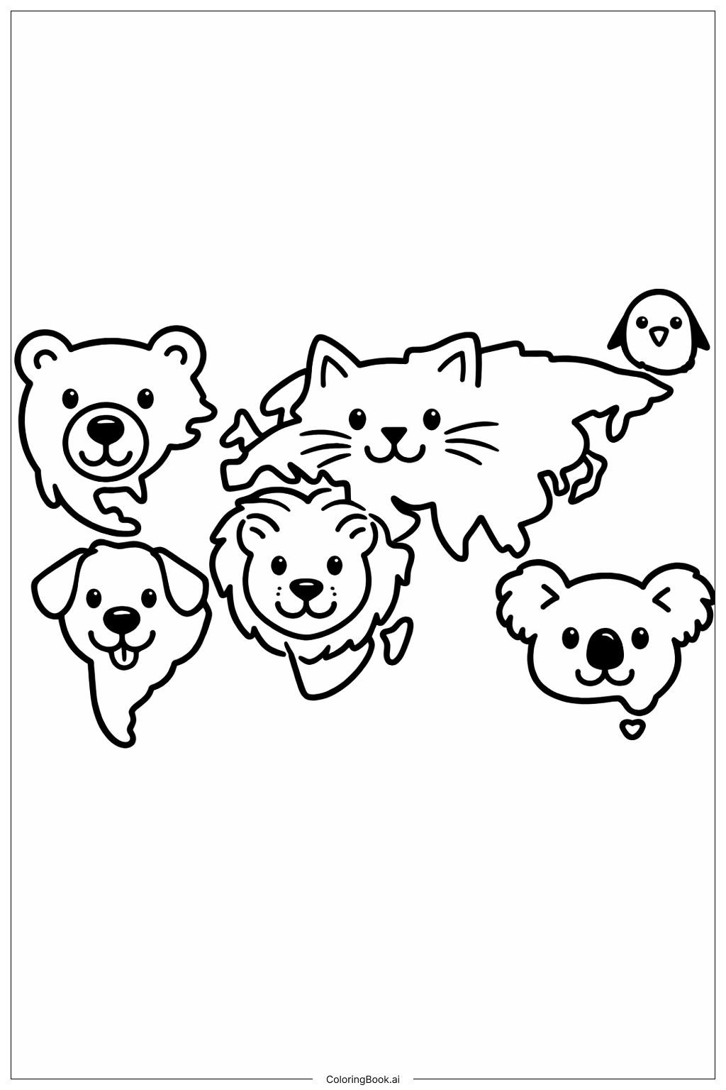 동물 얼굴이 있는 세계 지도 색칠공부 페이지