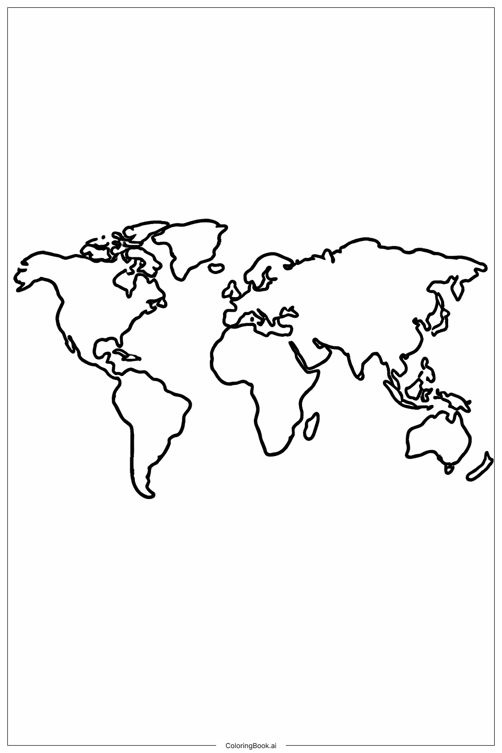 큰 경계선이 있는 세계 지도 색칠공부 페이지