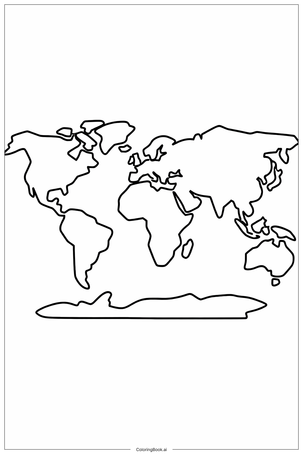 큰 대륙이 있는 세계 지도 색칠공부 페이지