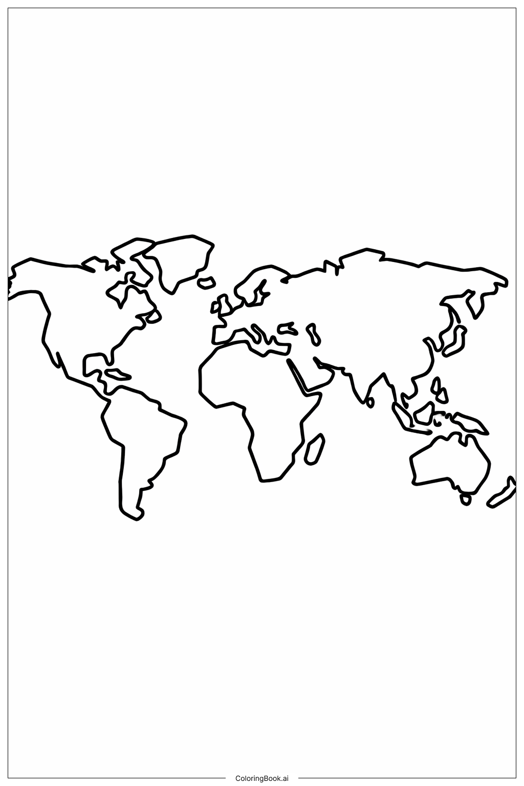큰 나라들이 표시된 세계 지도 색칠공부 페이지