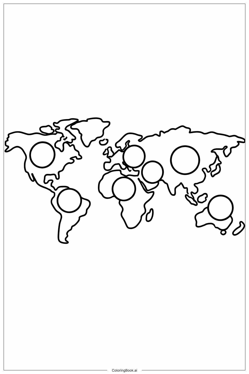 큰 점이 있는 세계 지도 색칠공부 페이지