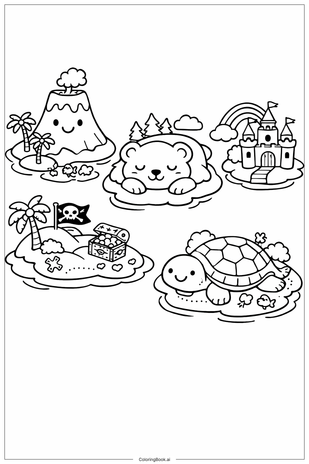 귀여운 섬이 있는 세계 지도 색칠공부 페이지