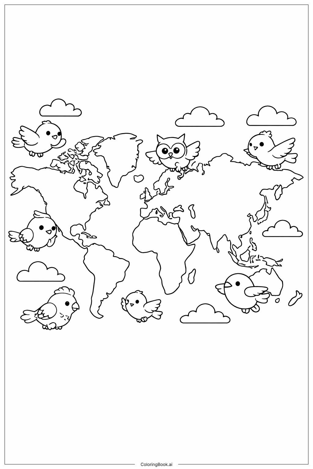 친근한 새들과 세계 지도