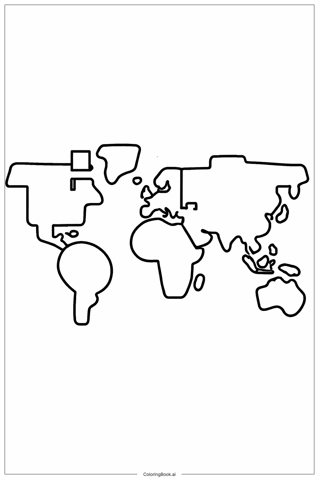도형으로 된 세계지도 색칠공부 페이지